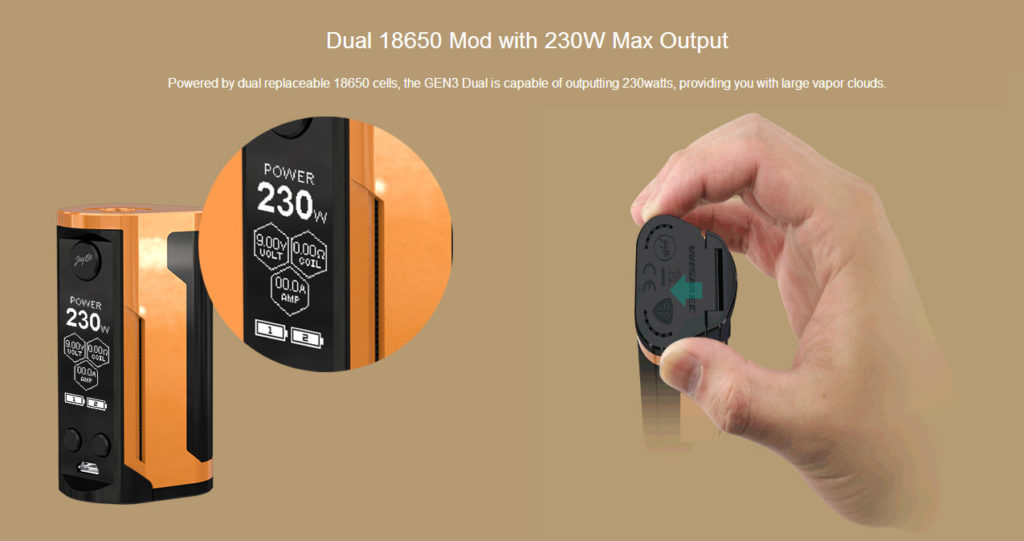 Wismec RX Gen3 Dual Kit houses dual 18650 battery